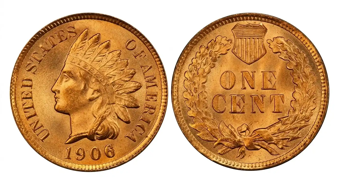1906 Indian Head penny with visible feather details